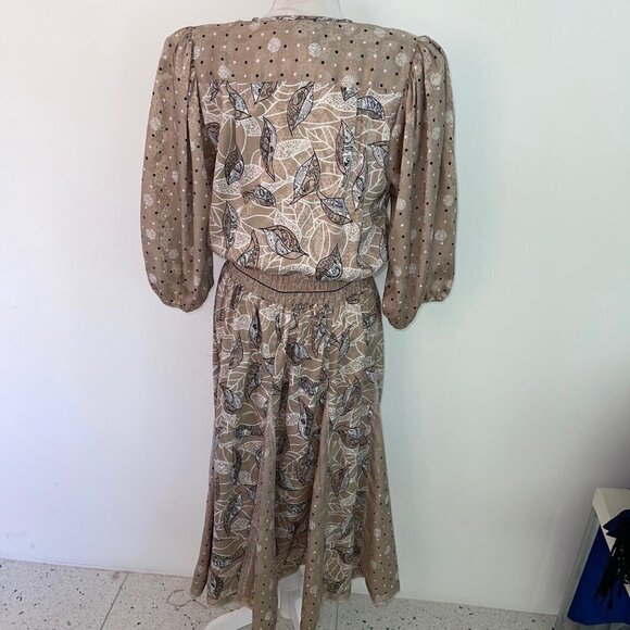 Diane Freis Georgette Dress Womens Vintage Mixed Print Elastic Waist Scarf Beige - Picture 14 of 15